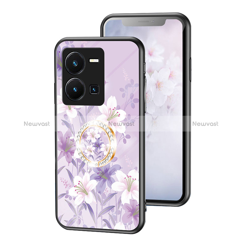 Silicone Frame Flowers Mirror Case Cover S01 for Vivo Y35 4G Clove Purple