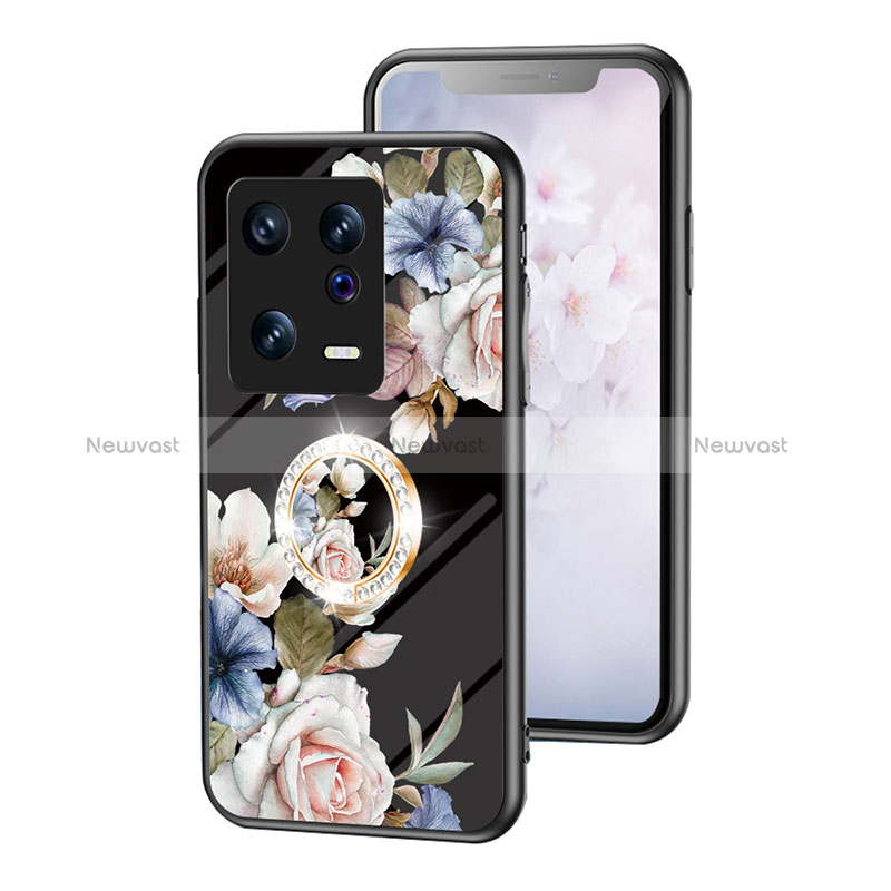 Silicone Frame Flowers Mirror Case Cover S01 for Xiaomi Mi 13 5G Black