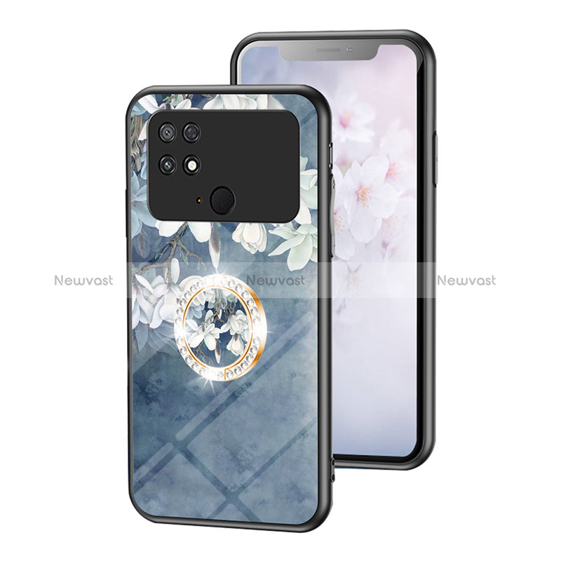 Silicone Frame Flowers Mirror Case Cover S01 for Xiaomi Poco C40 Blue