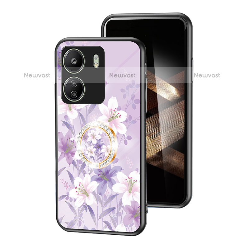 Silicone Frame Flowers Mirror Case Cover S01 for Xiaomi Poco C65 Clove Purple