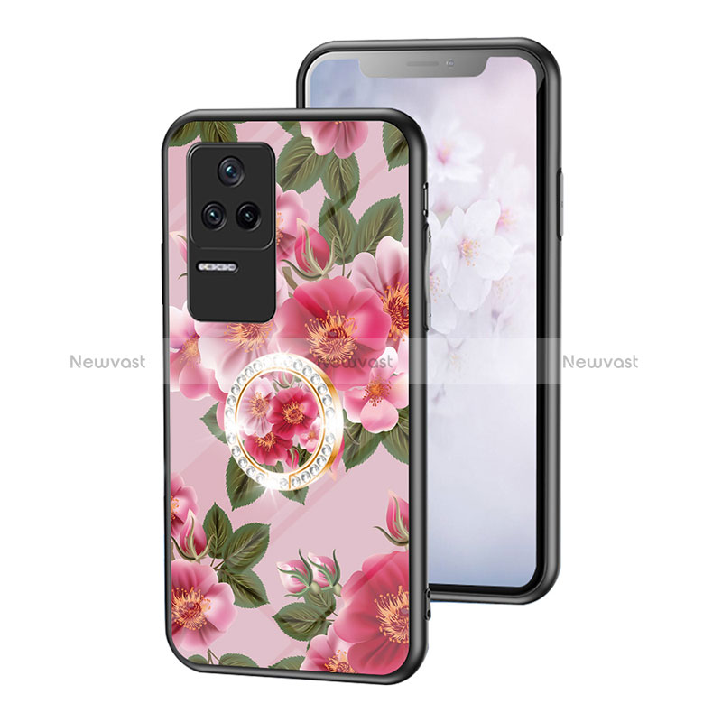 Silicone Frame Flowers Mirror Case Cover S01 for Xiaomi Poco F4 5G Red