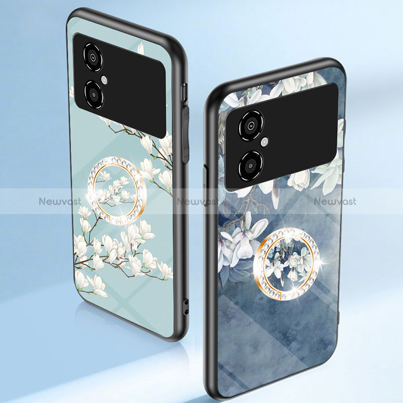 Silicone Frame Flowers Mirror Case Cover S01 for Xiaomi Poco M4 5G