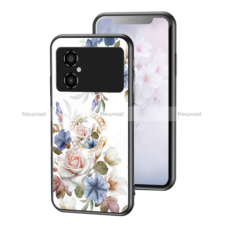Silicone Frame Flowers Mirror Case Cover S01 for Xiaomi Poco M4 5G White