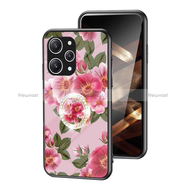 Silicone Frame Flowers Mirror Case Cover S01 for Xiaomi Redmi 12 4G Red