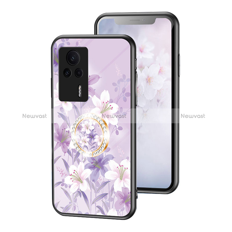 Silicone Frame Flowers Mirror Case Cover S01 for Xiaomi Redmi K60E 5G Clove Purple