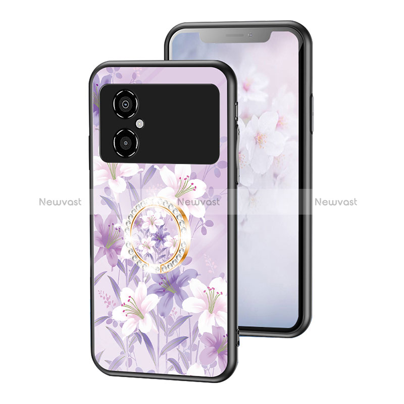 Silicone Frame Flowers Mirror Case Cover S01 for Xiaomi Redmi Note 11R 5G Clove Purple