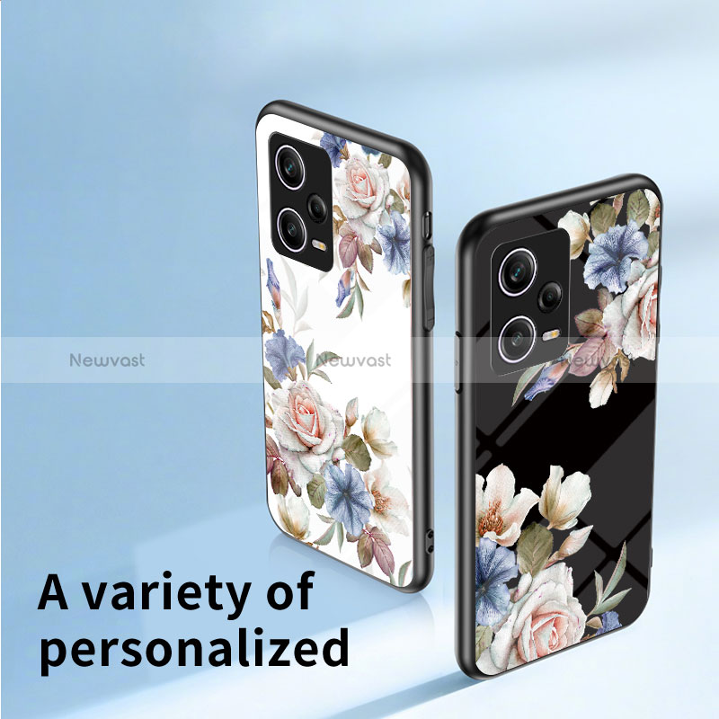 Silicone Frame Flowers Mirror Case Cover S01 for Xiaomi Redmi Note 12 Pro 5G