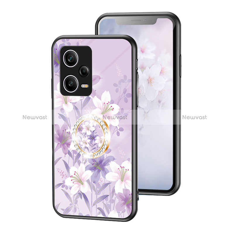 Silicone Frame Flowers Mirror Case Cover S01 for Xiaomi Redmi Note 12 Pro 5G Clove Purple