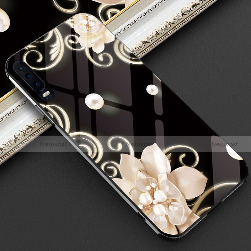 Silicone Frame Flowers Mirror Case Cover S02 for Huawei P30 Black