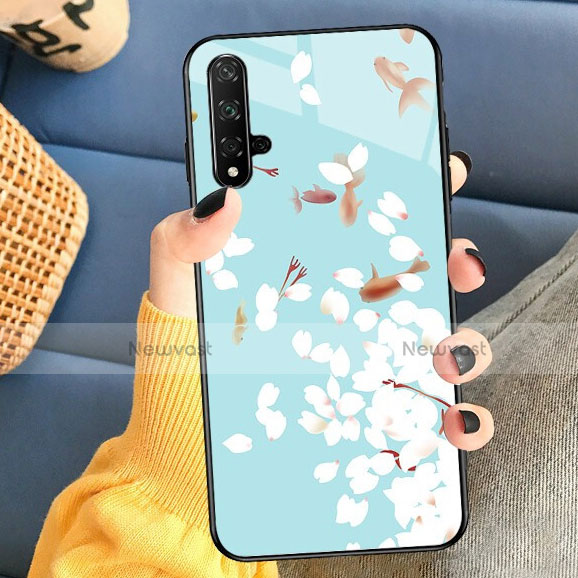 Silicone Frame Flowers Mirror Case for Huawei Honor 20S Cyan