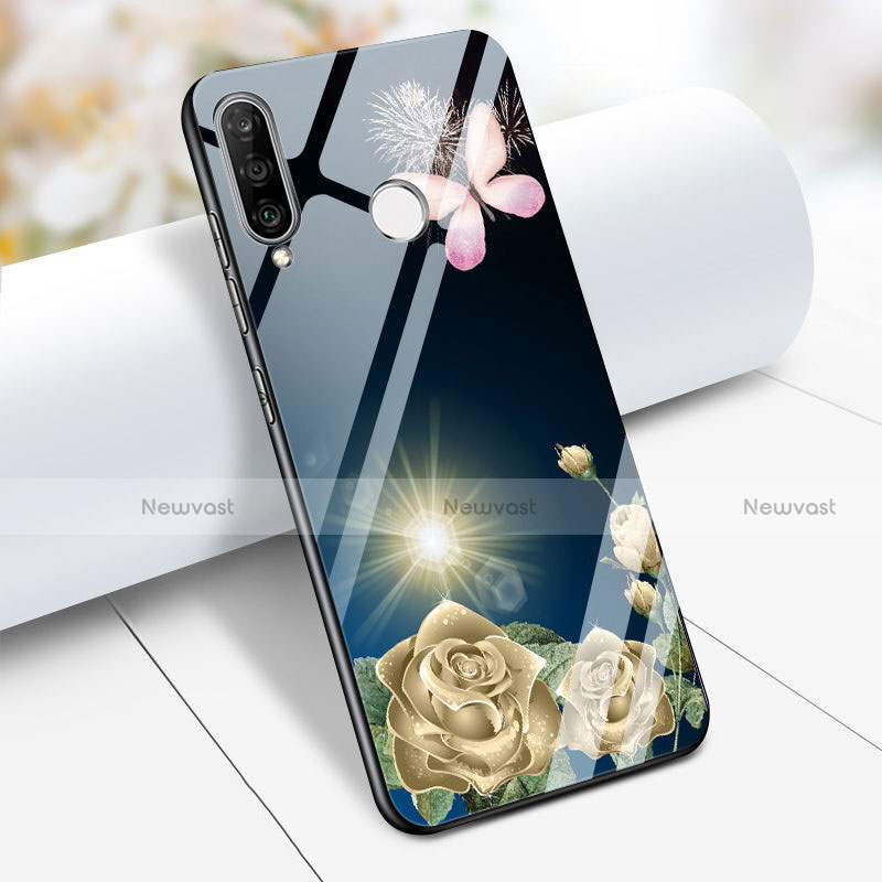 Silicone Frame Flowers Mirror Case for Huawei Nova 4e Blue