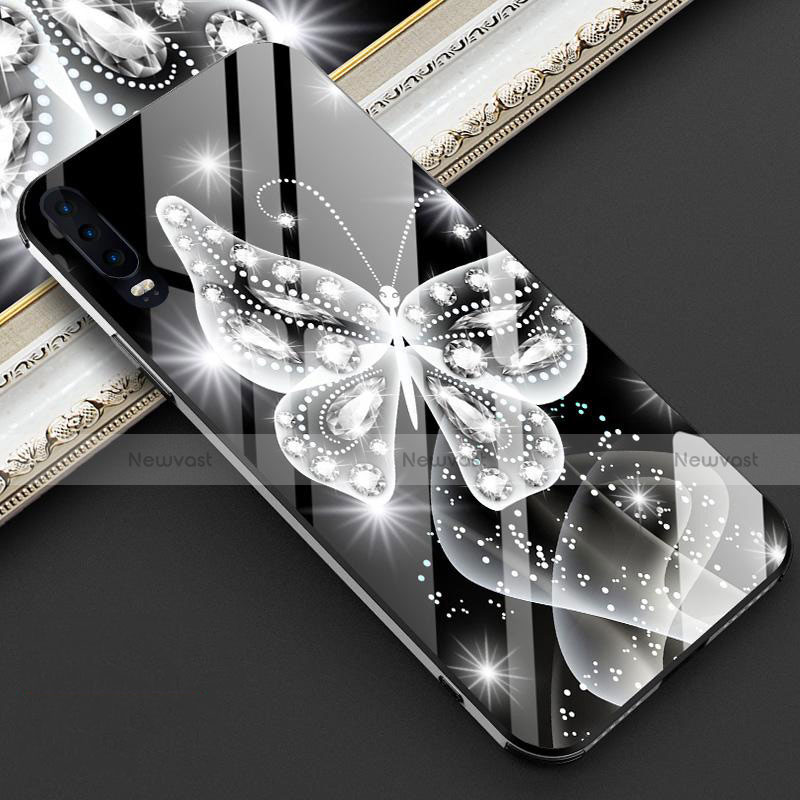 Silicone Frame Flowers Mirror Case for Huawei P30 Black