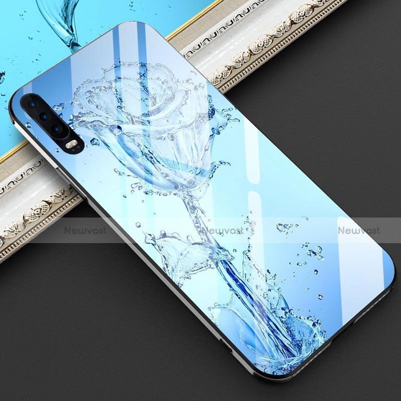 Silicone Frame Flowers Mirror Case for Huawei P30 Blue