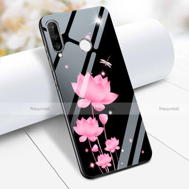 Silicone Frame Flowers Mirror Case for Huawei P30 Lite New Edition Pink