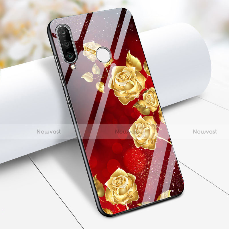 Silicone Frame Flowers Mirror Case for Huawei P30 Lite XL Red