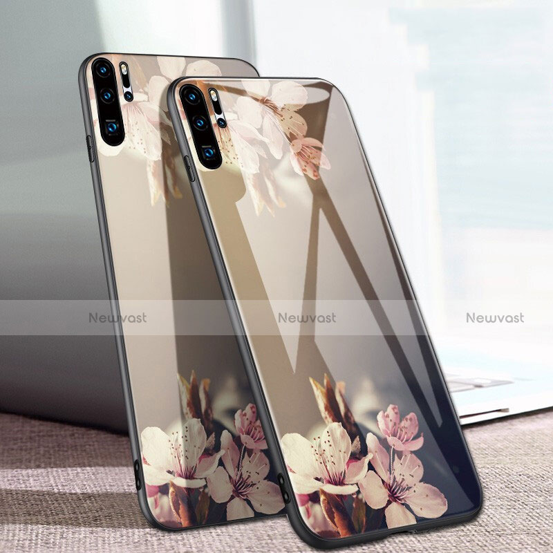 Silicone Frame Flowers Mirror Case for Huawei P30 Pro Gold