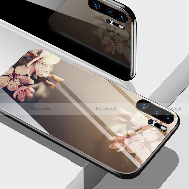 Silicone Frame Flowers Mirror Case for Huawei P30 Pro Gold