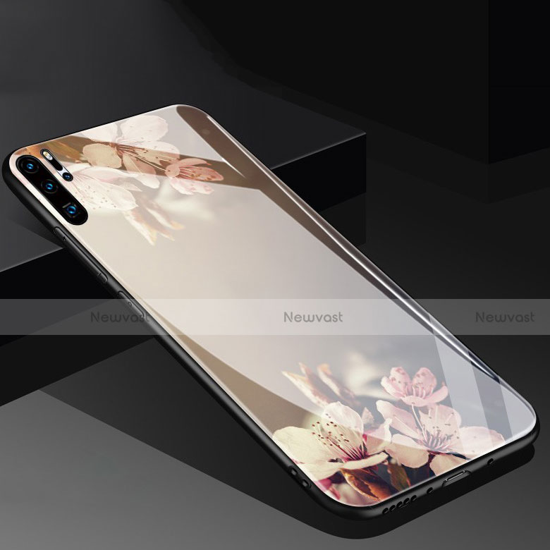 Silicone Frame Flowers Mirror Case for Huawei P30 Pro Gold