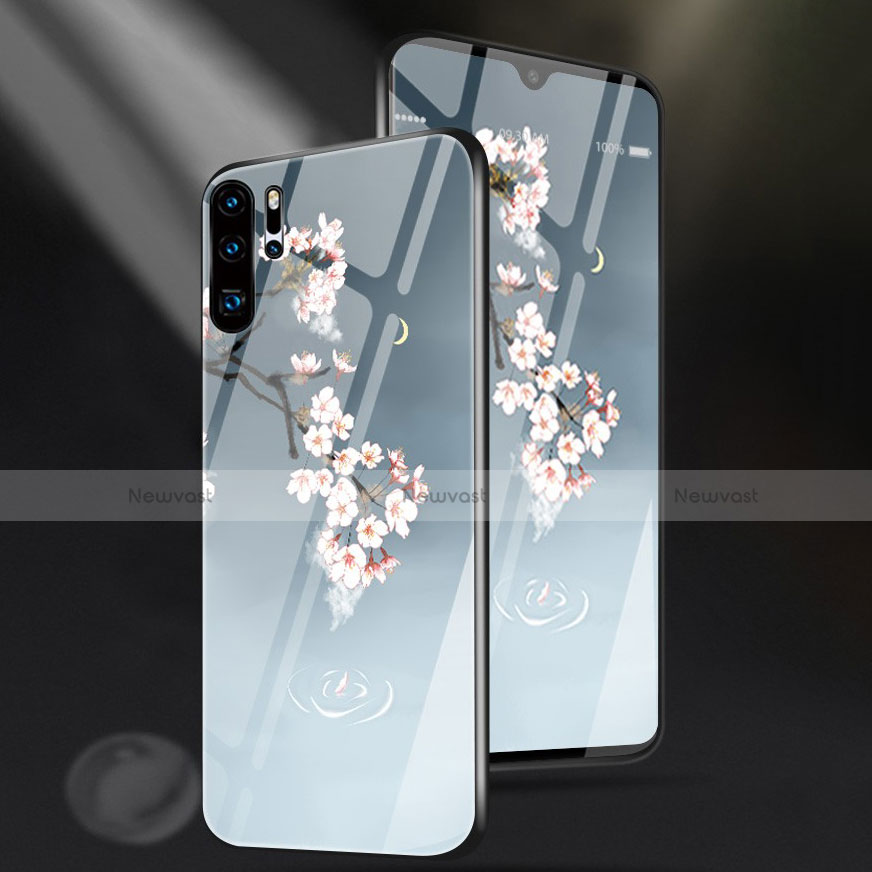 Silicone Frame Flowers Mirror Case for Huawei P30 Pro New Edition Sky Blue