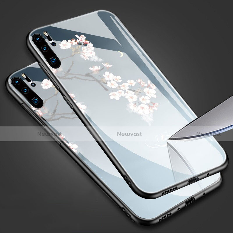 Silicone Frame Flowers Mirror Case for Huawei P30 Pro New Edition Sky Blue