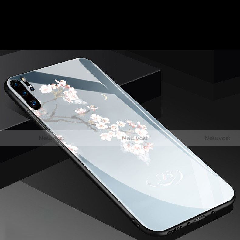 Silicone Frame Flowers Mirror Case for Huawei P30 Pro New Edition Sky Blue