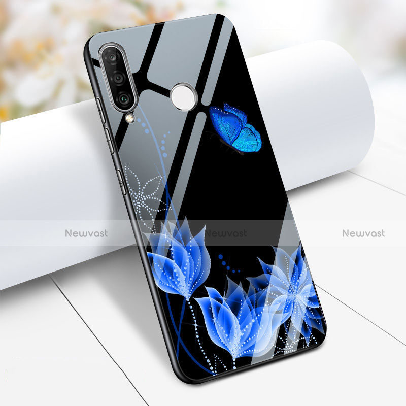 Silicone Frame Flowers Mirror Case M02 for Huawei P30 Lite New Edition Blue