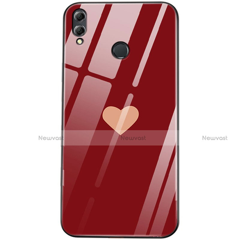 Silicone Frame Love Heart Mirror Case S04 for Huawei Honor 8X Red