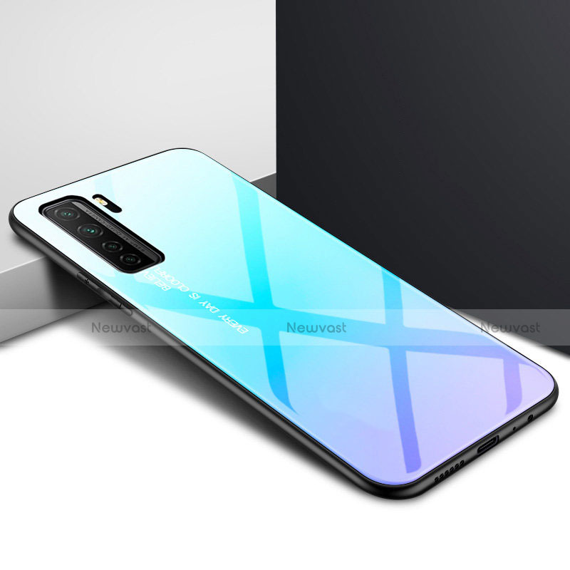 Silicone Frame Mirror Case Cover for Huawei Nova 7 SE 5G Sky Blue