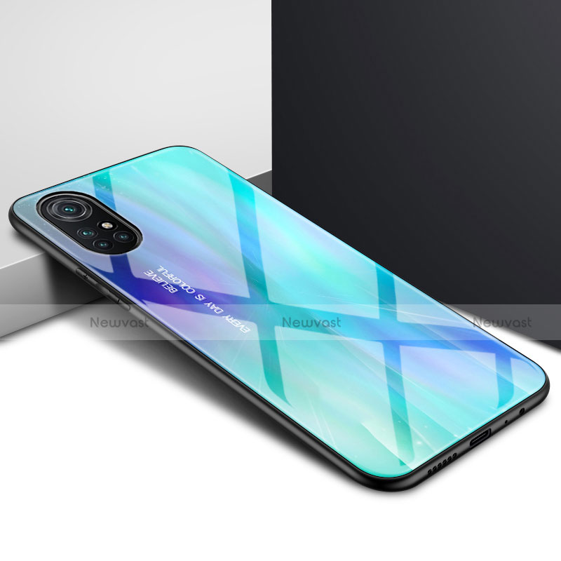 Silicone Frame Mirror Case Cover for Huawei Nova 8 5G Cyan