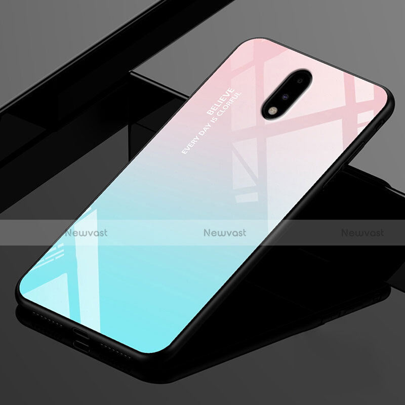 Silicone Frame Mirror Case Cover for OnePlus 7 Sky Blue