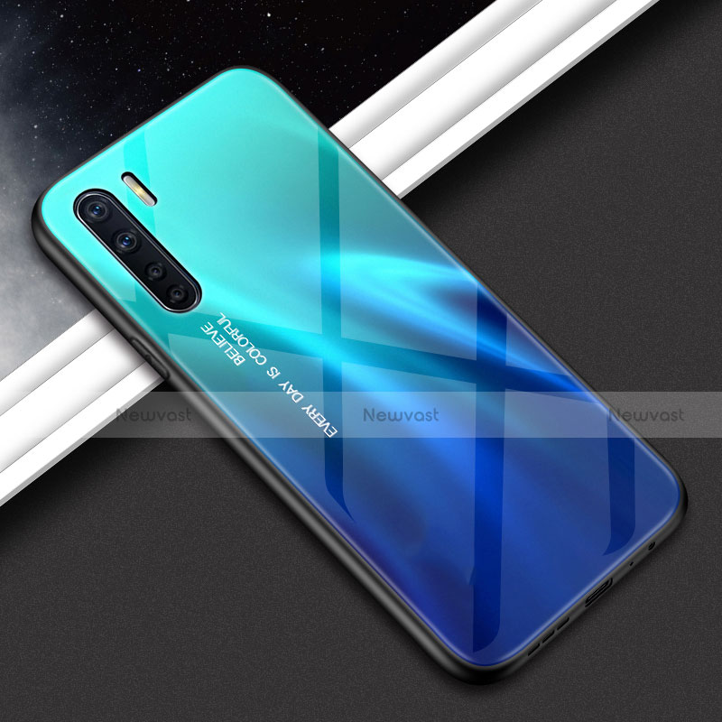 Silicone Frame Mirror Case Cover for Oppo A91 Sky Blue