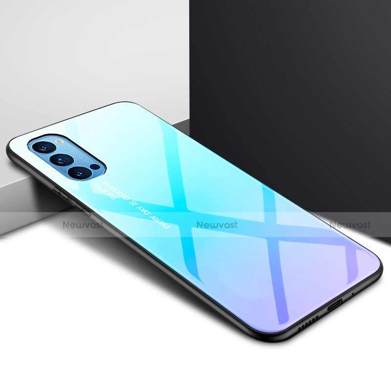 Silicone Frame Mirror Case Cover for Oppo Reno4 5G Sky Blue