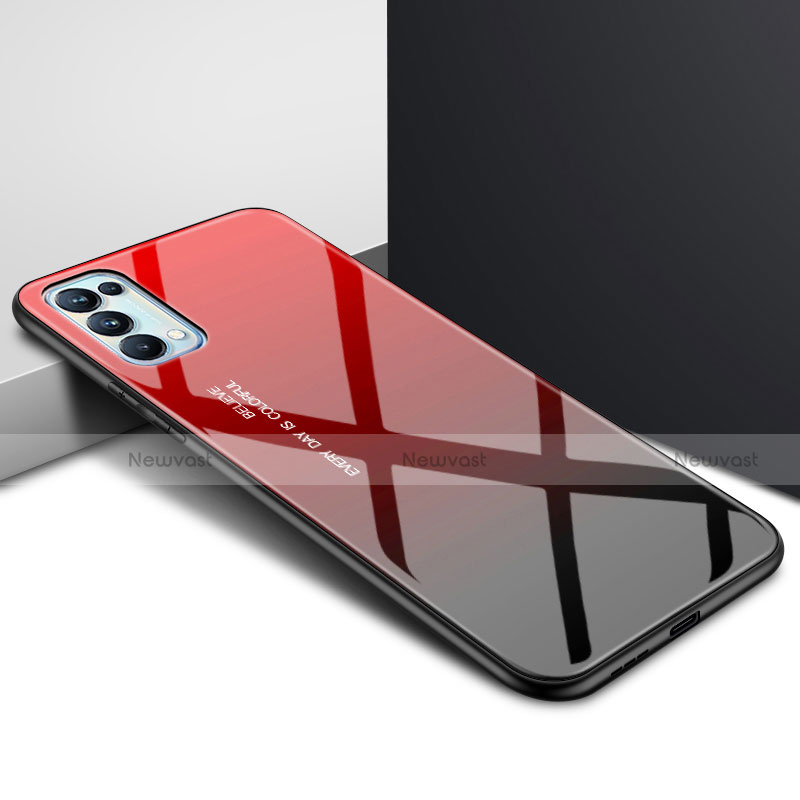 Silicone Frame Mirror Case Cover for Oppo Reno5 5G Red