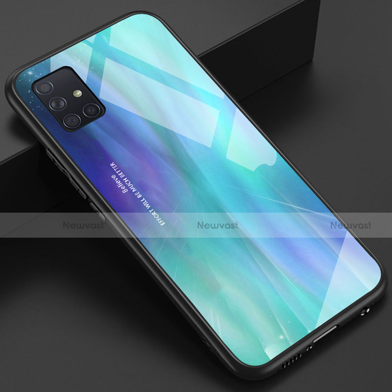 Silicone Frame Mirror Case Cover for Samsung Galaxy A51 4G Cyan