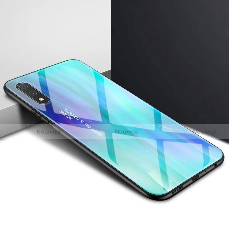 Silicone Frame Mirror Case Cover M01 for Huawei P Smart Z (2019) Cyan