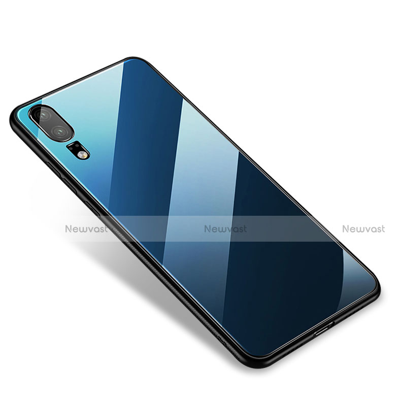 Silicone Frame Mirror Case Cover M01 for Huawei P20 Blue