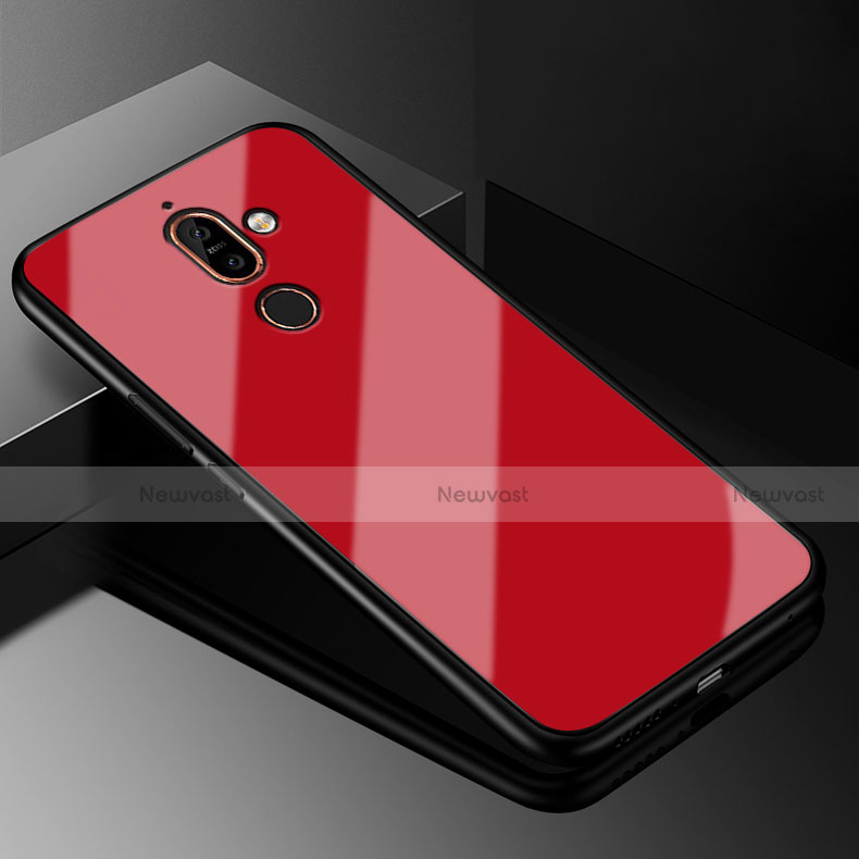 Silicone Frame Mirror Case Cover M01 for Nokia 7 Plus Red