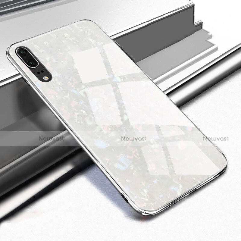 Silicone Frame Mirror Case Cover M02 for Huawei P20 White