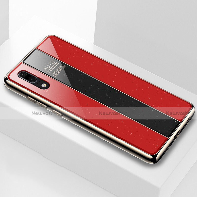 Silicone Frame Mirror Case Cover M03 for Huawei P20 Red