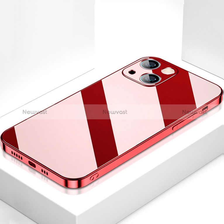 Silicone Frame Mirror Case Cover M09 for Apple iPhone 15 Plus Red