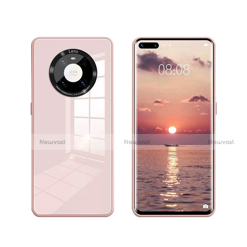 Silicone Frame Mirror Case Cover T01 for Huawei Mate 40 Pro Pink