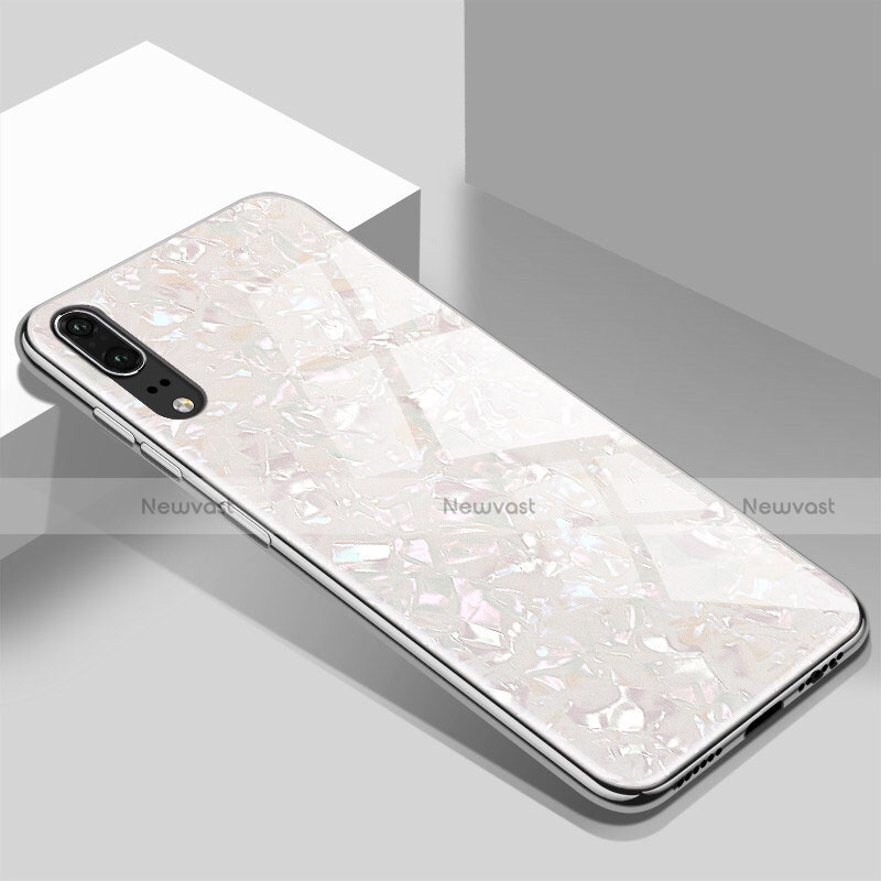 Silicone Frame Mirror Case Cover T02 for Huawei P20 White