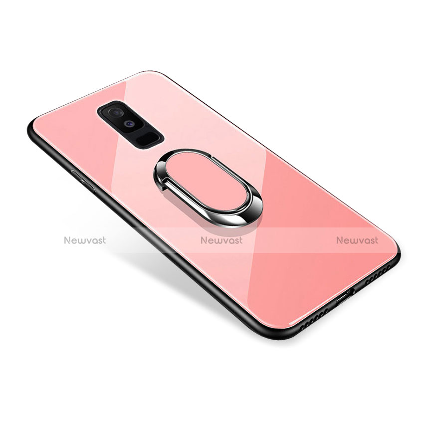 Silicone Frame Mirror Case Cover with Finger Ring Stand for Samsung Galaxy A9 Star Lite Rose Gold