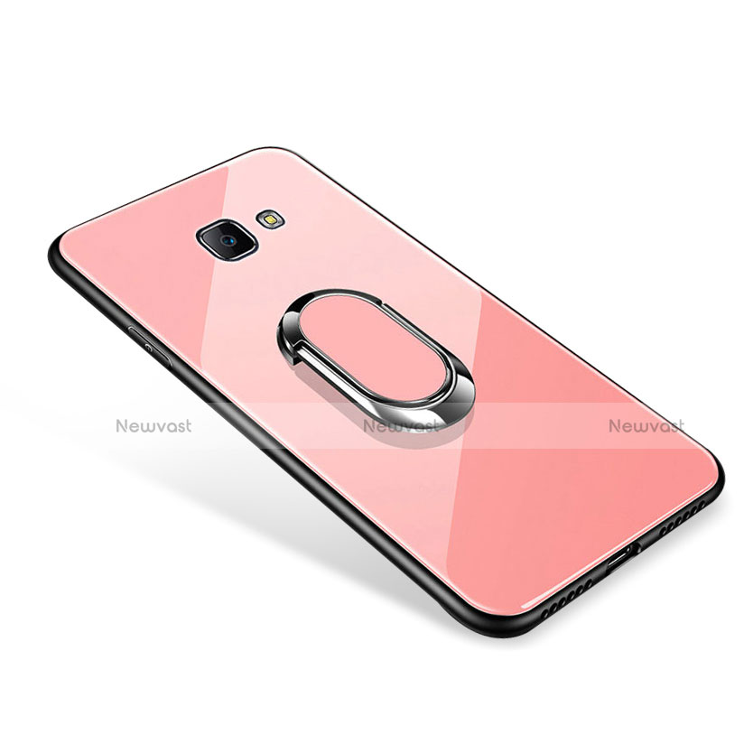 Silicone Frame Mirror Case Cover with Finger Ring Stand for Samsung Galaxy J7 Prime Rose Gold