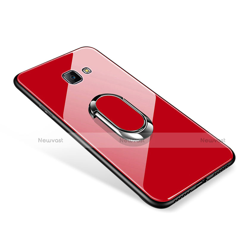 Silicone Frame Mirror Case Cover with Finger Ring Stand for Samsung Galaxy On7 (2016) G6100 Red