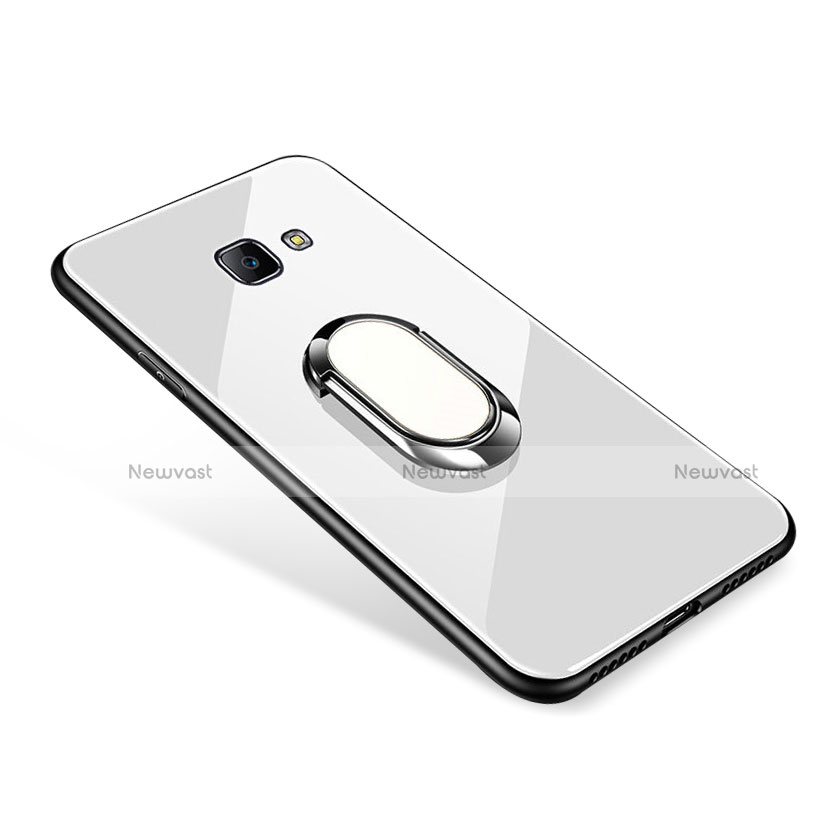 Silicone Frame Mirror Case Cover with Finger Ring Stand for Samsung Galaxy On7 (2016) G6100 White