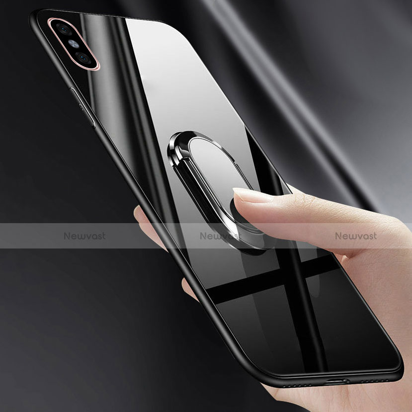 Silicone Frame Mirror Case Cover with Finger Ring Stand for Xiaomi Mi 8 Pro Global Version