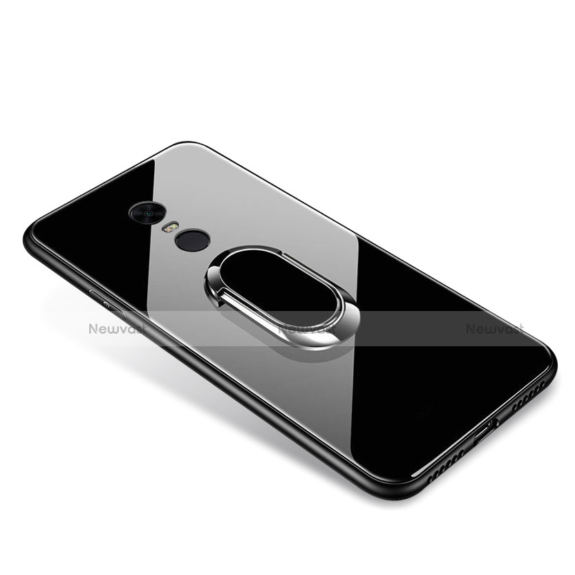 Silicone Frame Mirror Case Cover with Finger Ring Stand for Xiaomi Redmi 5 Plus Black