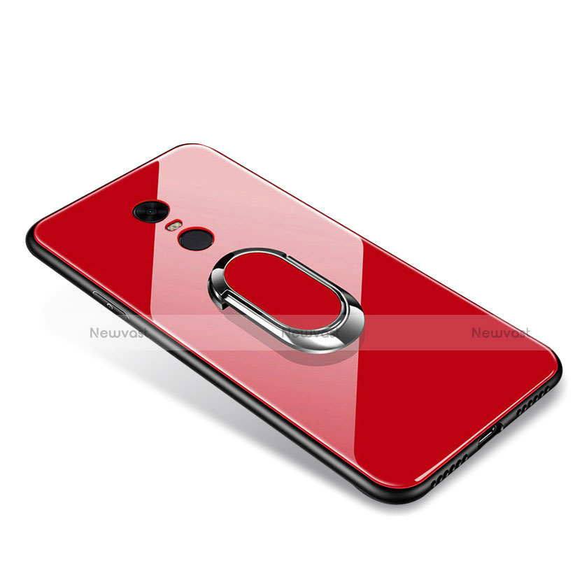 Silicone Frame Mirror Case Cover with Finger Ring Stand for Xiaomi Redmi 5 Plus Red