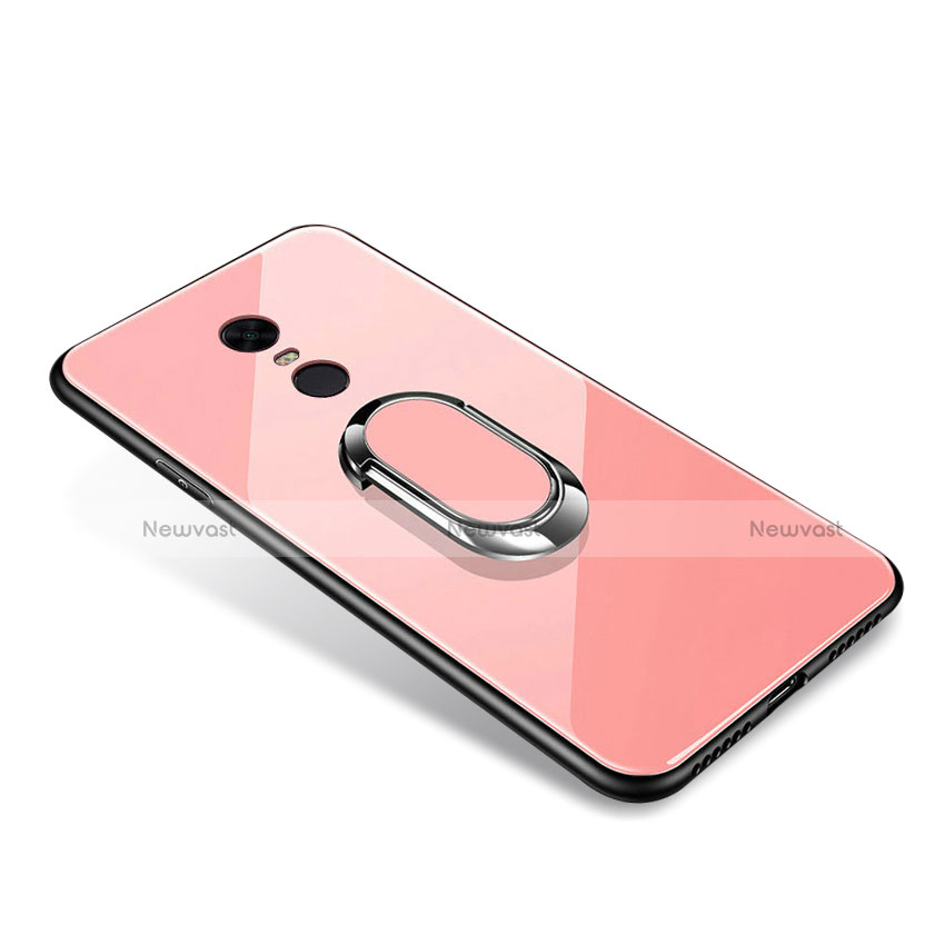 Silicone Frame Mirror Case Cover with Finger Ring Stand for Xiaomi Redmi 5 Plus Rose Gold